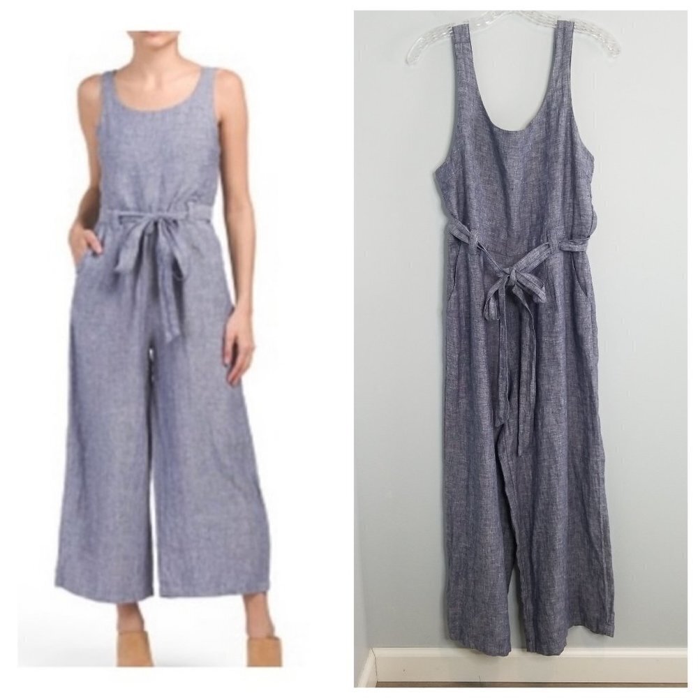 Rachel Zoe Wide Leg Linen Scoop Neck Crop Jumpsuit